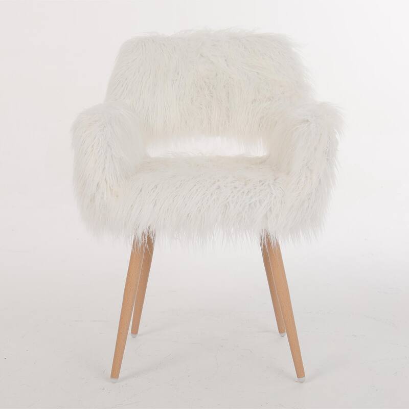 White Faux Fur Upholstered Make up Chair Side Dining Chair