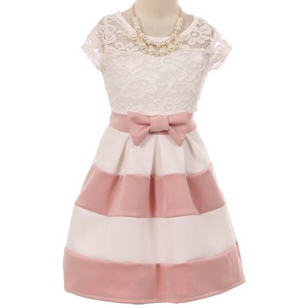 Shop Flower Girl Dress Stripe Pattern Lace Bodice With Necklace