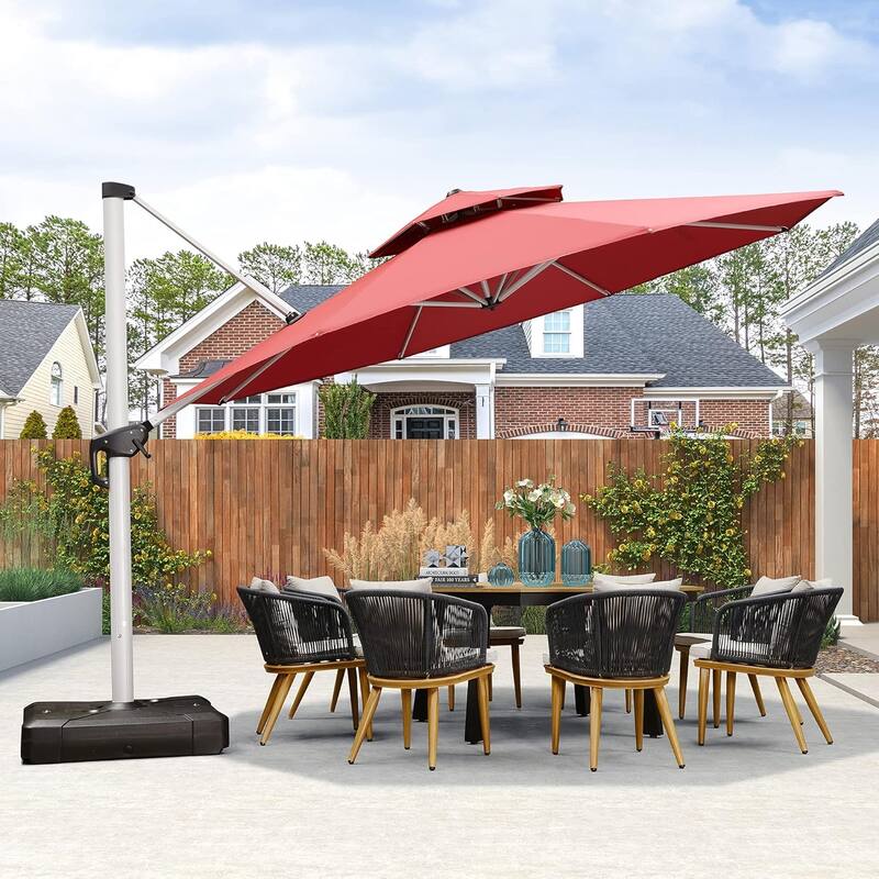 PURPLE LEAF 13ft Round Offset Hanging Patio Umbrella with Base