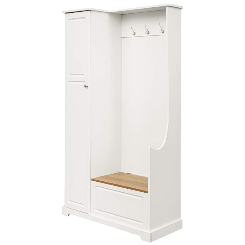 Shoe Cabinet with Flip-Up Bench, Adjustable Shelves and Hanging Hooks - 15.24"W x 47.24"H x 35.55"D