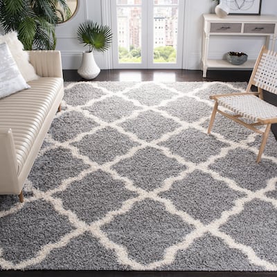 SAFAVIEH Dallas Shag Giusy Trellis 1.5-inch Thick Rug - Grey/Ivory - 10' x 14'