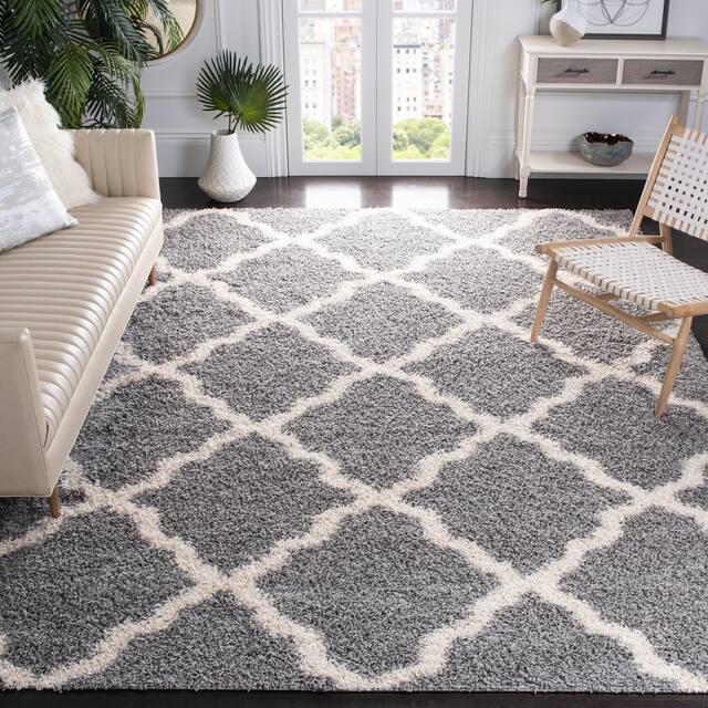 SAFAVIEH Dallas Shag Giusy Trellis 1.5-inch Thick Rug - 8'6" x 12' - Grey/Ivory