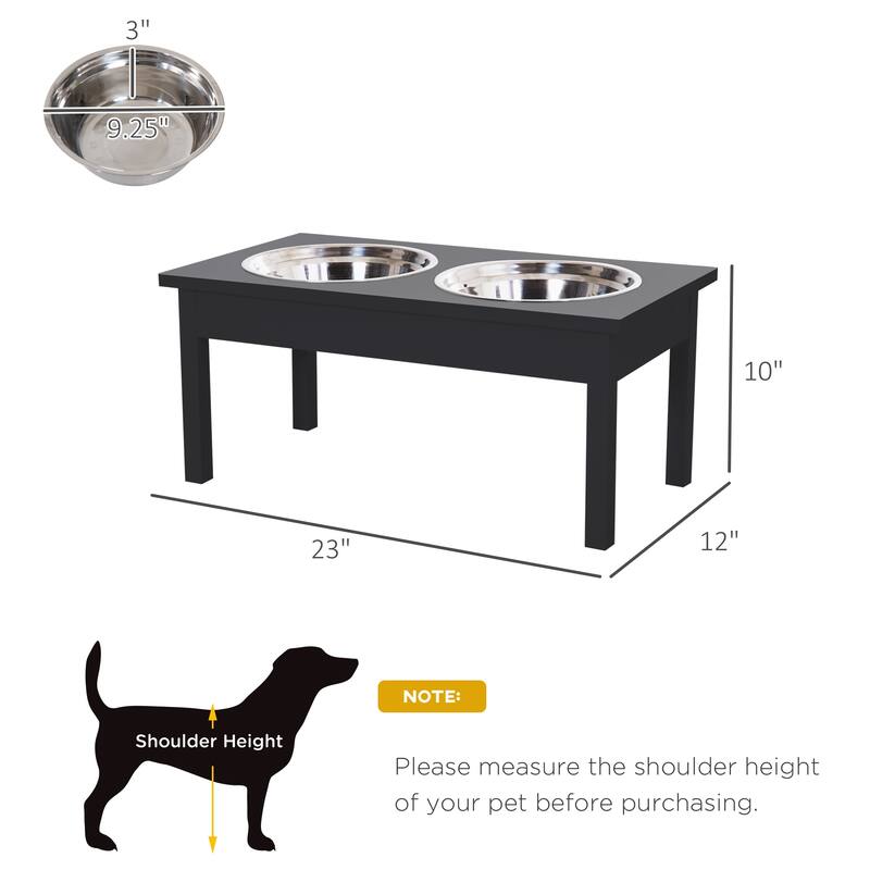 PawHut 23" Wooden Heavy Duty Dog Food Bowls Pet Elevated Feeding Station -Black - Black