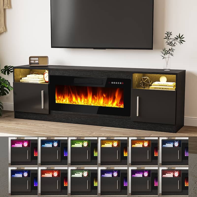 Bossin 70" Fireplace TV Stand with 36" Electric Fireplace, TV Stand for TVs Up to 80", 16 Colors LED Lights/Entertainment Center