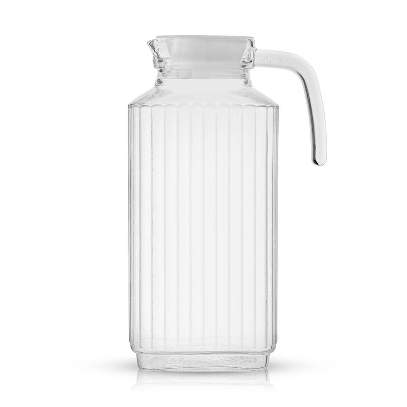 JoyJolt Beverage Serveware Glass Pitcher with Handle & 2 Lids