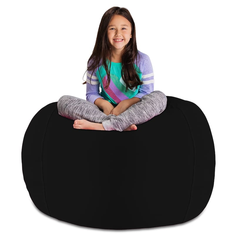 Kids' Stuffed Animal Storage Bean Bag Chair Cover or Toy Organizer - 48 Inches Extra Large - Solid Black