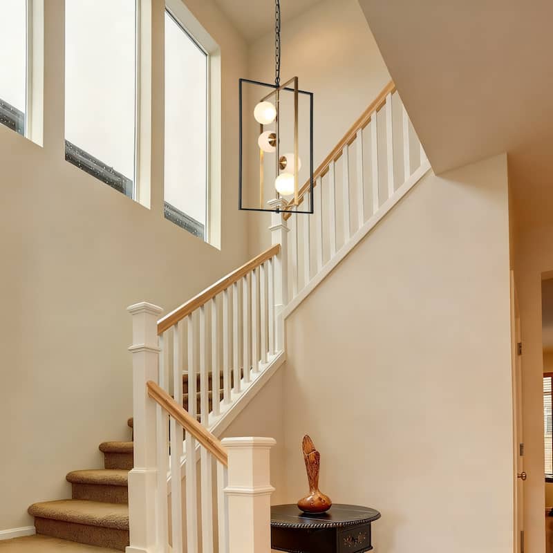 Icey Modern Black Gold LED Chandelier 4-Light Geometric Pendant Lights for Dining Room - 14.5" L x 13" W x 25.5" H