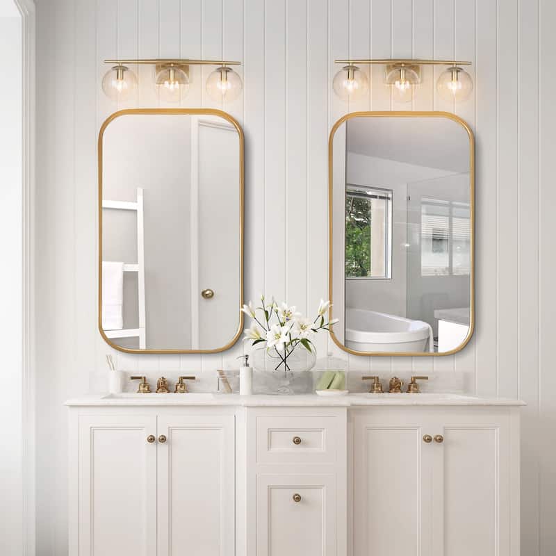 Modern Gold 3-light Bathroom Vanity Lights Farmhouse Globe Glass Dimmable Up & Down Wall Sconce