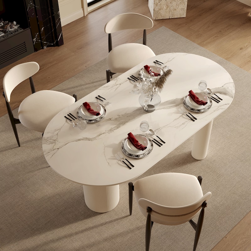 Luxe Creamy Dining Table with Roman Column Legs
