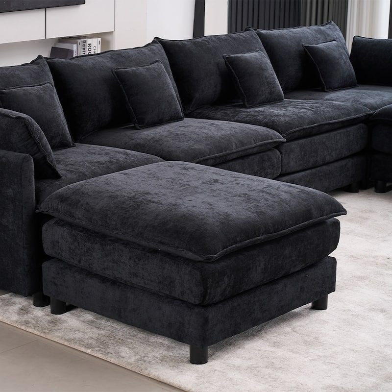 131.89" Chenille U-Shaped Sectional Sofa Bed with Sleeper & Iron Frame Support