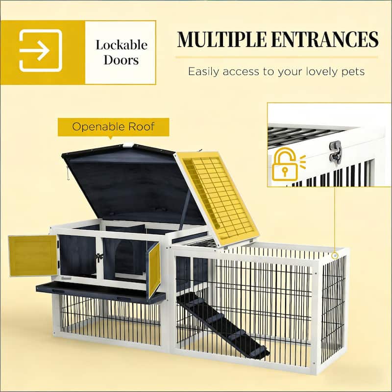 Outdoor Pet House,Rabbit Hutch,Small Animal Hutch Cage is designed for convenient cleaning - Black,Dark Gray+White