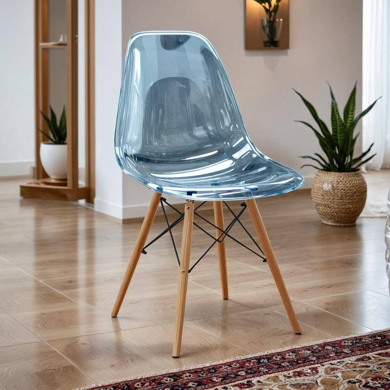 Cresco Minimalist Modern Acrylic Accent Dining Chair wiith Solid Wood Legs Side Chair for Home Office, Living Room & Kitchen