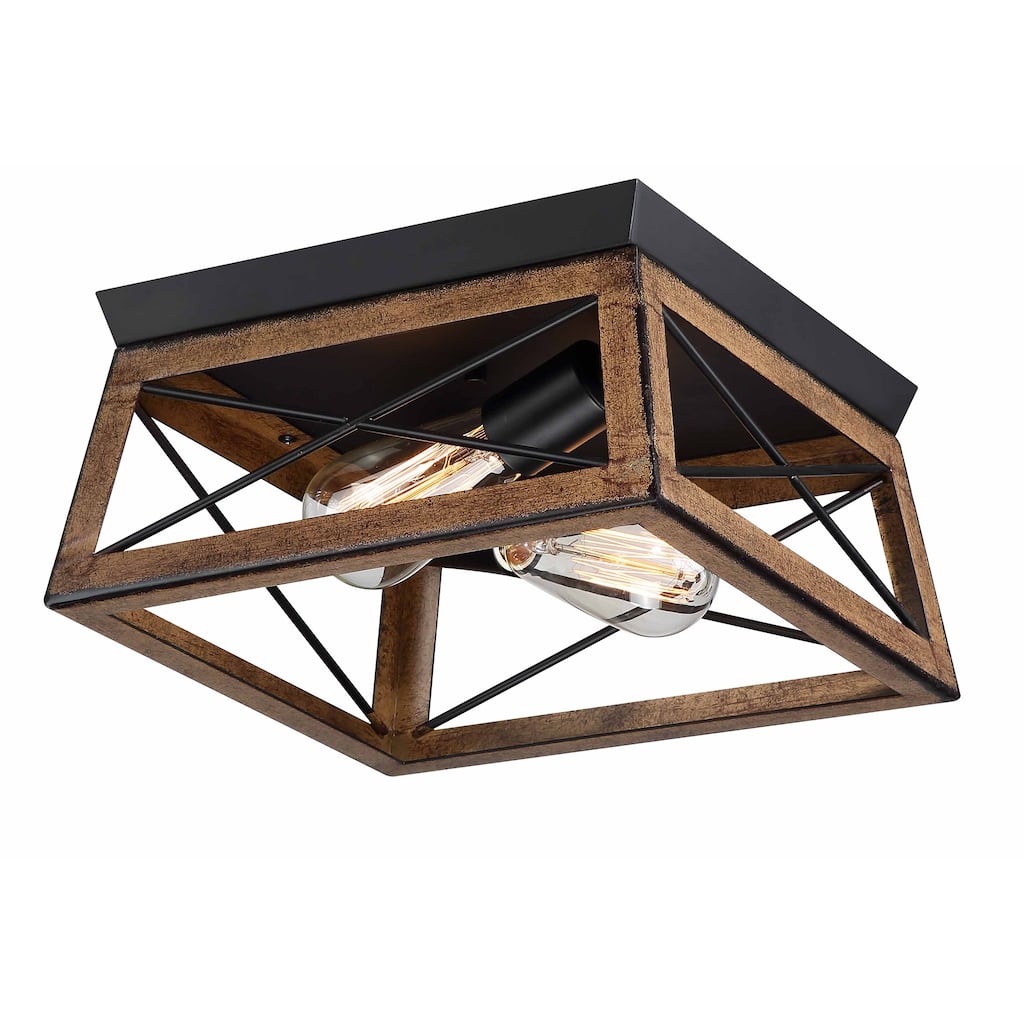Mousse 12 in. W. 2-Light Flush Mount with Matte Black Finish and Barnwood Accents