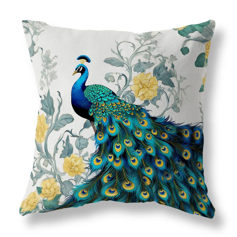 Teal And Gold Peacock Secrets Faux Suede Throw Pillow Zipper