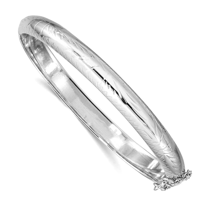 Curata 925 Sterling Silver 7.25" Diamond-cut Classic Hinged Bangle Bracelet - 7 sizes - 7 mm - White