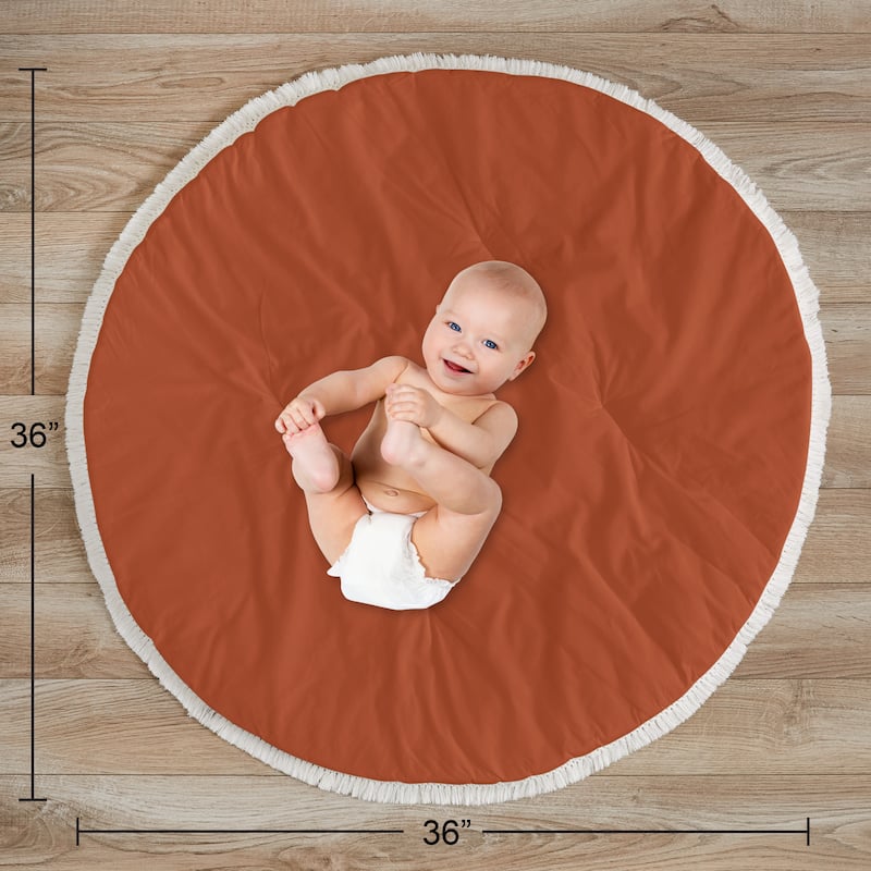 Sweet Jojo Designs Orange Boho Bohemian Girl Baby Tummy Time Playmat Burnt Rust Ivory Farmhouse Shabby Chic Modern Fringe Cotton