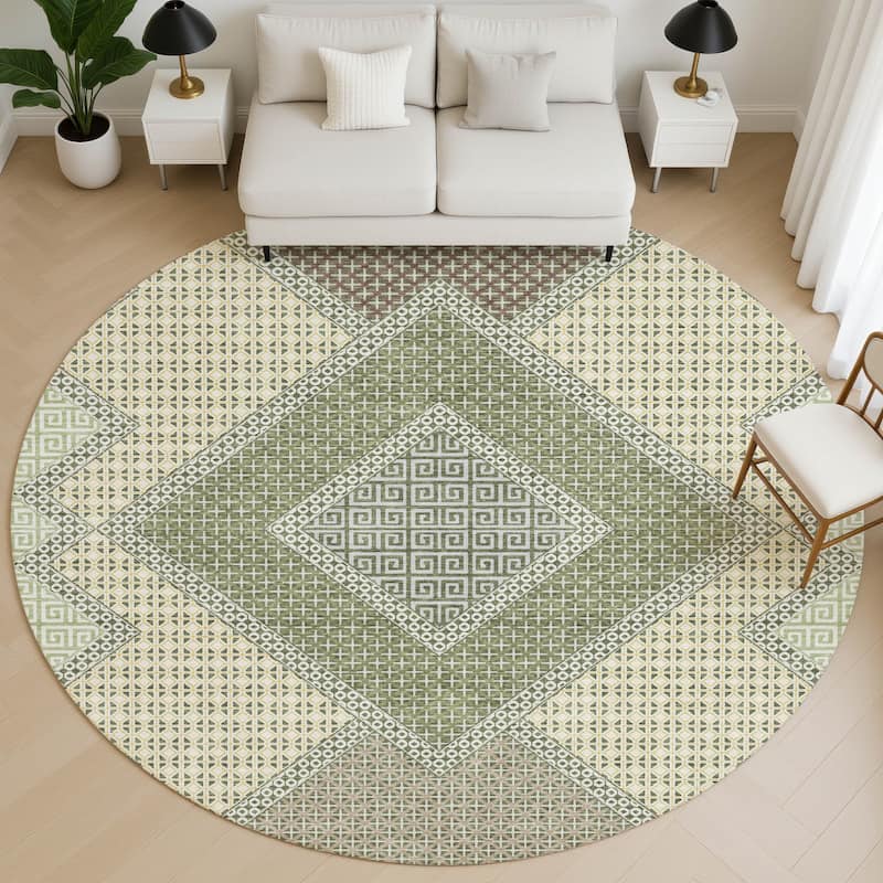 Premium Washable Super Soft Modern Global Mayfield Rug - Green - 8' x 8'