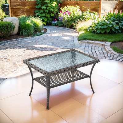 Patio Wicker Side Table Outdoor -Brown