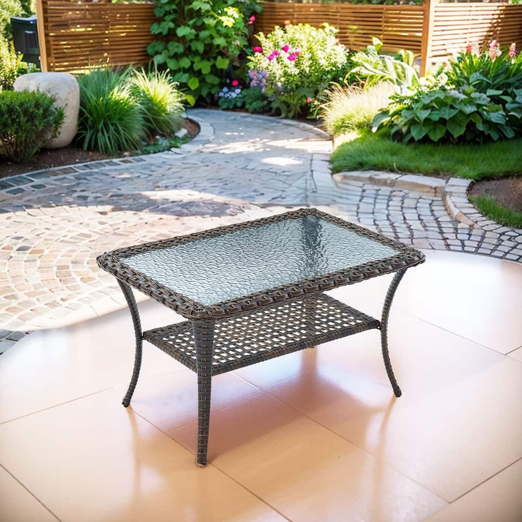 Patio Wicker Side Table Outdoor -Brown