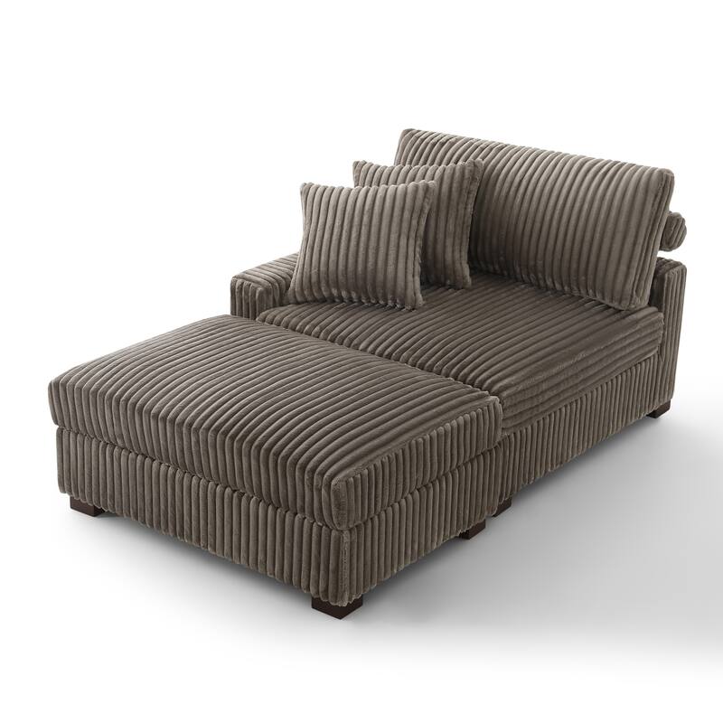 Modular Armchair and Ottoman Set with Adjustable Headrest, Flannel Upholstery