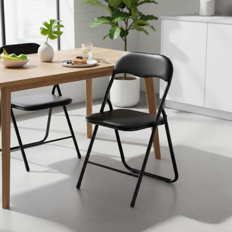 Homy Casa Set Black Folding Dining Chairs, Metal Frame PVC Seat
