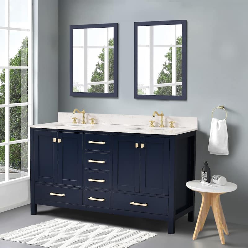 StarrySky 60 inch Undermount Double Sink Bathroom Vanity with Engineered Carrara Marble Top