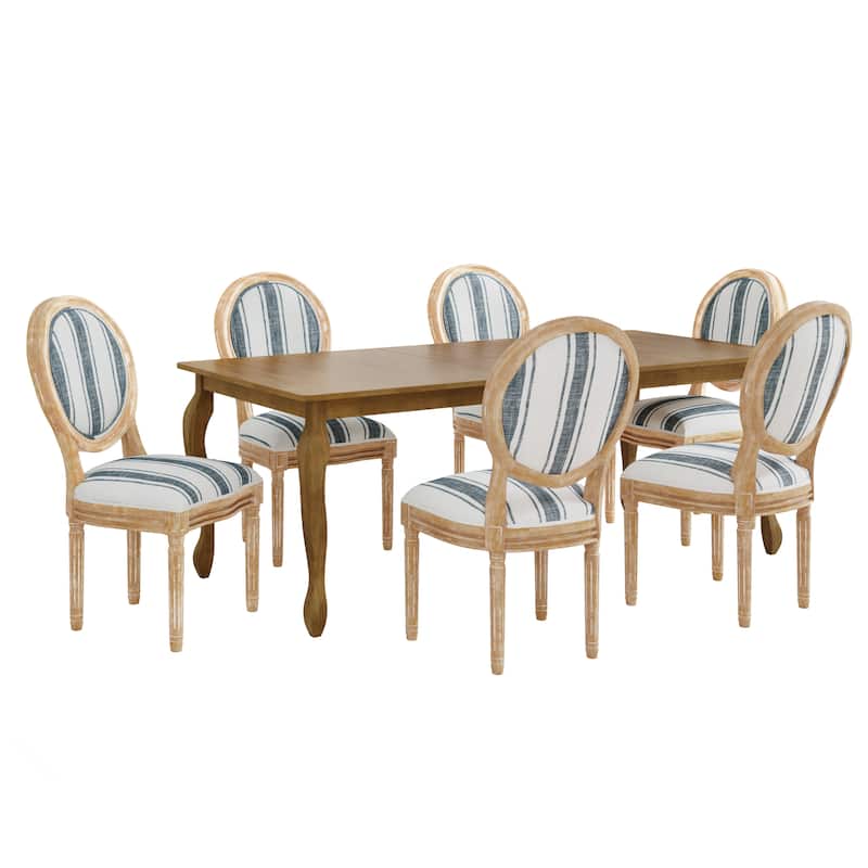 Phinnaeus French Country Fabric Rubberwood 7 Piece Dining Set with Expandable Table by Christopher Knight Home