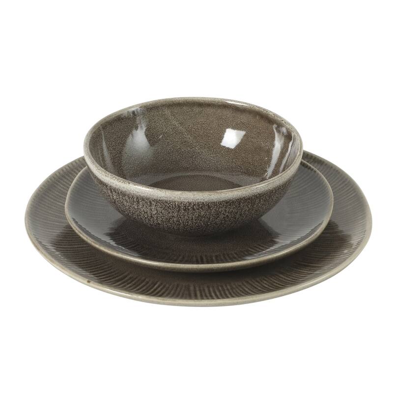 Gibson Elite Sandy Pines Stoneware Plates and Bowls Set - 12 Piece Reactive Glaze Dinnerware Set - Service for 4