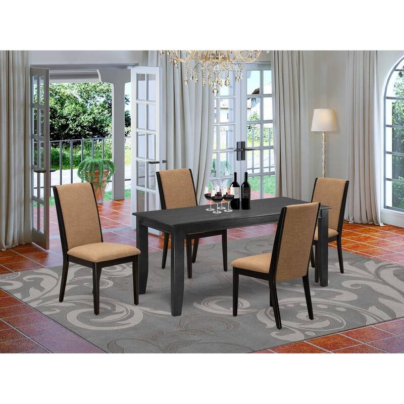 5-Piece Black Finish Solid Wood Top - Rectangular Dining Room Set with High Back - Seats 4