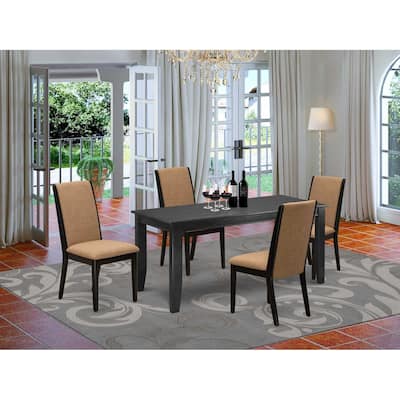 5-Piece Black Finish Solid Wood Top - Rectangular Dining Room Set with High Back - Seats 4
