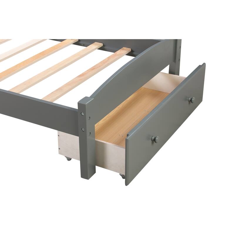 Elegant Twin Wood Bed Frame with Storage Drawer and Curved Headboard - Durable Platform Bed