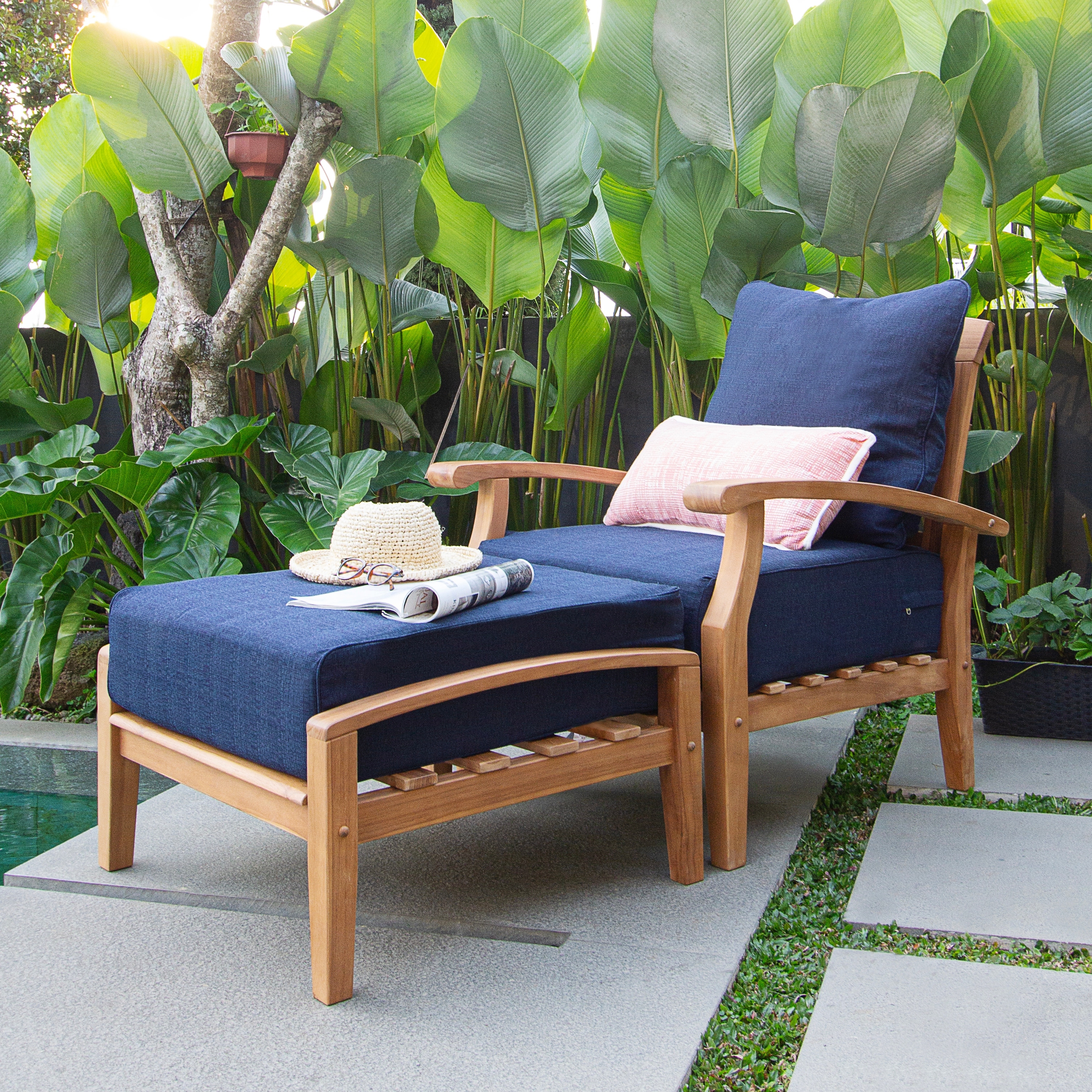 Cambridge Casual Leon 2-piece Teak Patio Club Chair with Ottoman