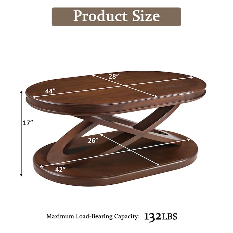 Oval Coffee Table & Round End Tables Set of 3, Retro Wood Table Sets with X-shaped Structure Base and Non-slip Foot Pads