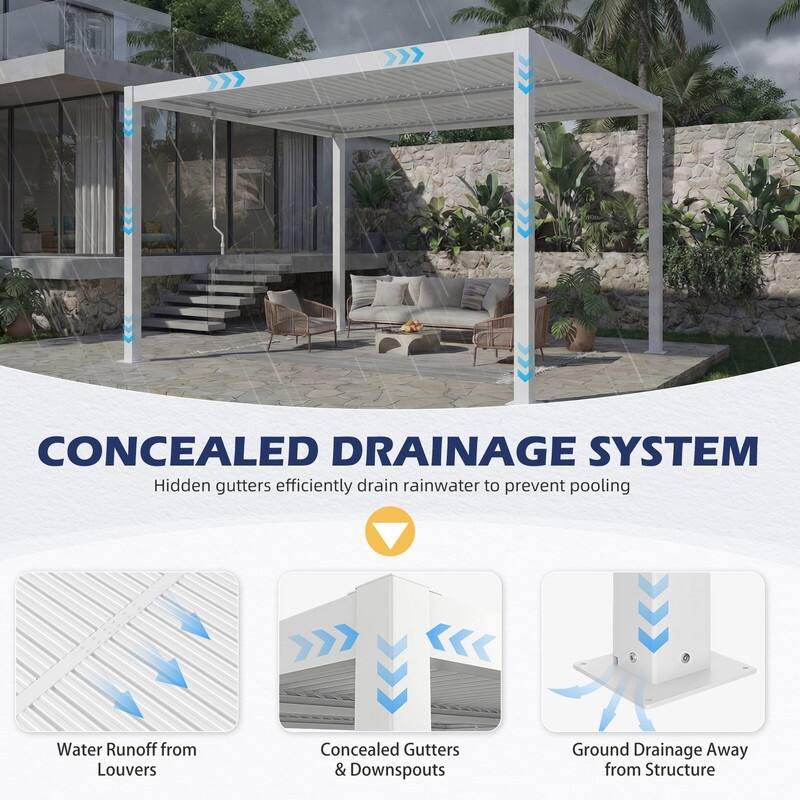 EROMMY Outdoor Louvered Pergola with Optional Winter Cover – Adjustable Hardtop Gazebo, Multiple Sizes