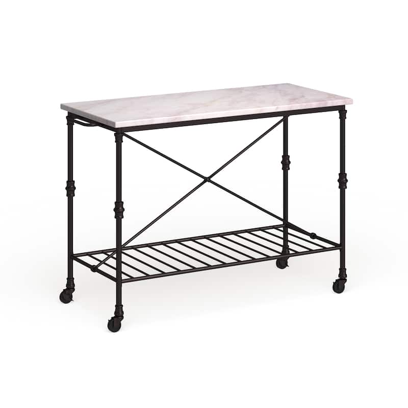 SEI Furniture Black Faux Marble Rolling Kitchen Island - Kitchen Cart - Wood - Matte Black