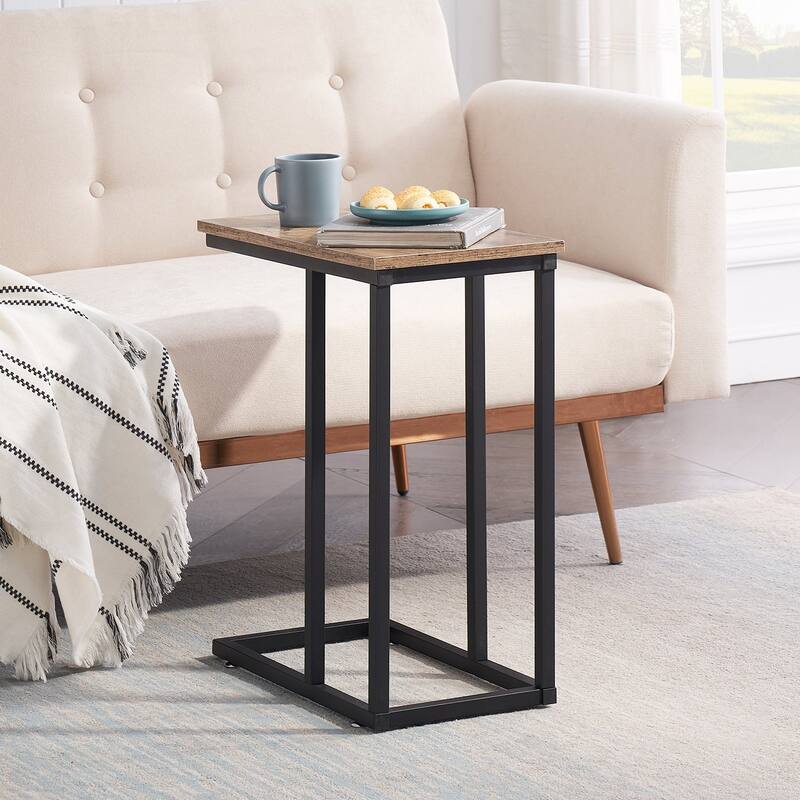 VECELO C-Shaped End Table Small Side Table Sofa Table with Metal Frame C-Shaped Couch Table Nightstand Set of 2