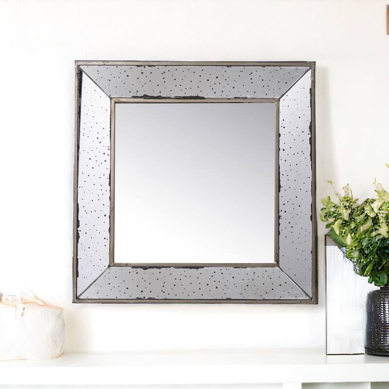 HomeRoots 18" Wall Mounted Vintage Style Glass Frame Accent Mirror - 26.2