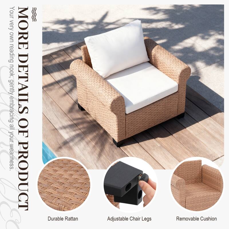 2-Piece PE Rattan Patio Armchair Set with Cushions