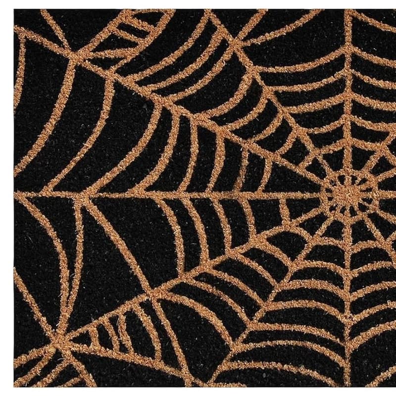 HomeRoots 17" X 29" Black And Natural Spiderweb Halloween Outdoor Coir Door Mat - 17.00' X '29.00