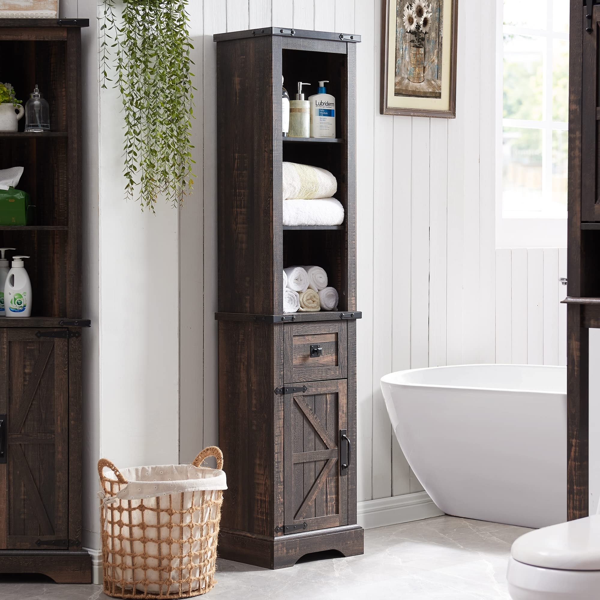 Farmhouse bathroom store storage cabinet