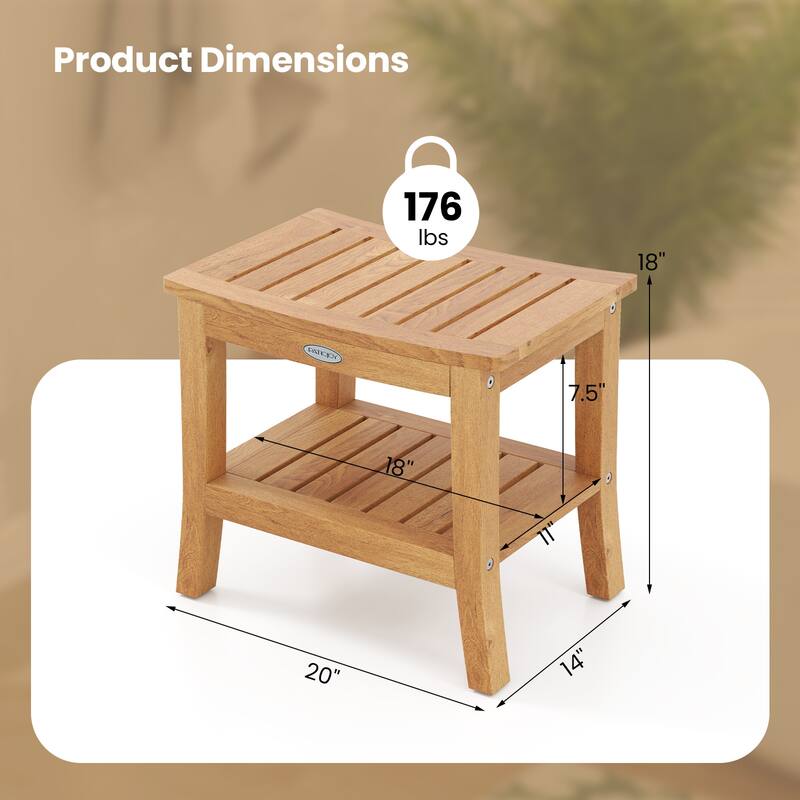 Gymax 20'' Non-slip Shower Bench w/ Storage Shelf Curved Top &