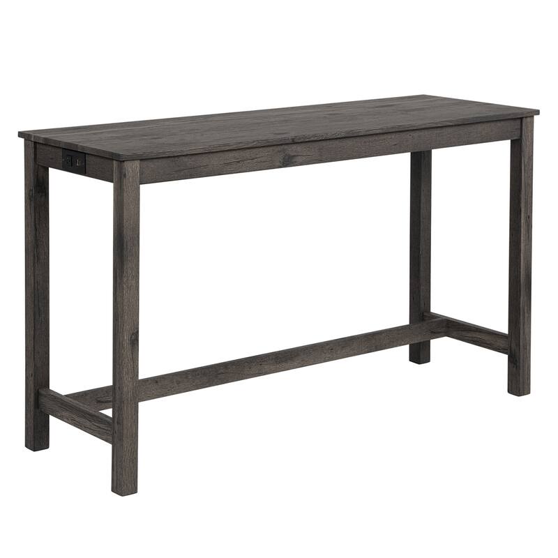 GDFStudio - Calverly 4-Piece Industrial Bar Table Set with USB Power Station and 3 Linen Upholstered Stools