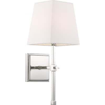 Highline 1 Light Vanity with White Linen Shade Polished Nickel Finish