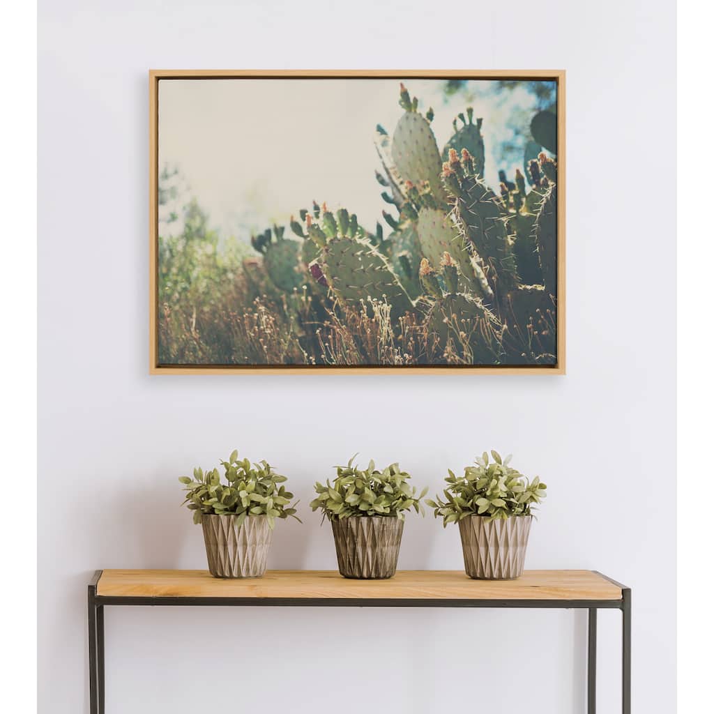 Kate and Laurel Sylvie Desert Pear Cactus Framed Canvas by Laura Evans