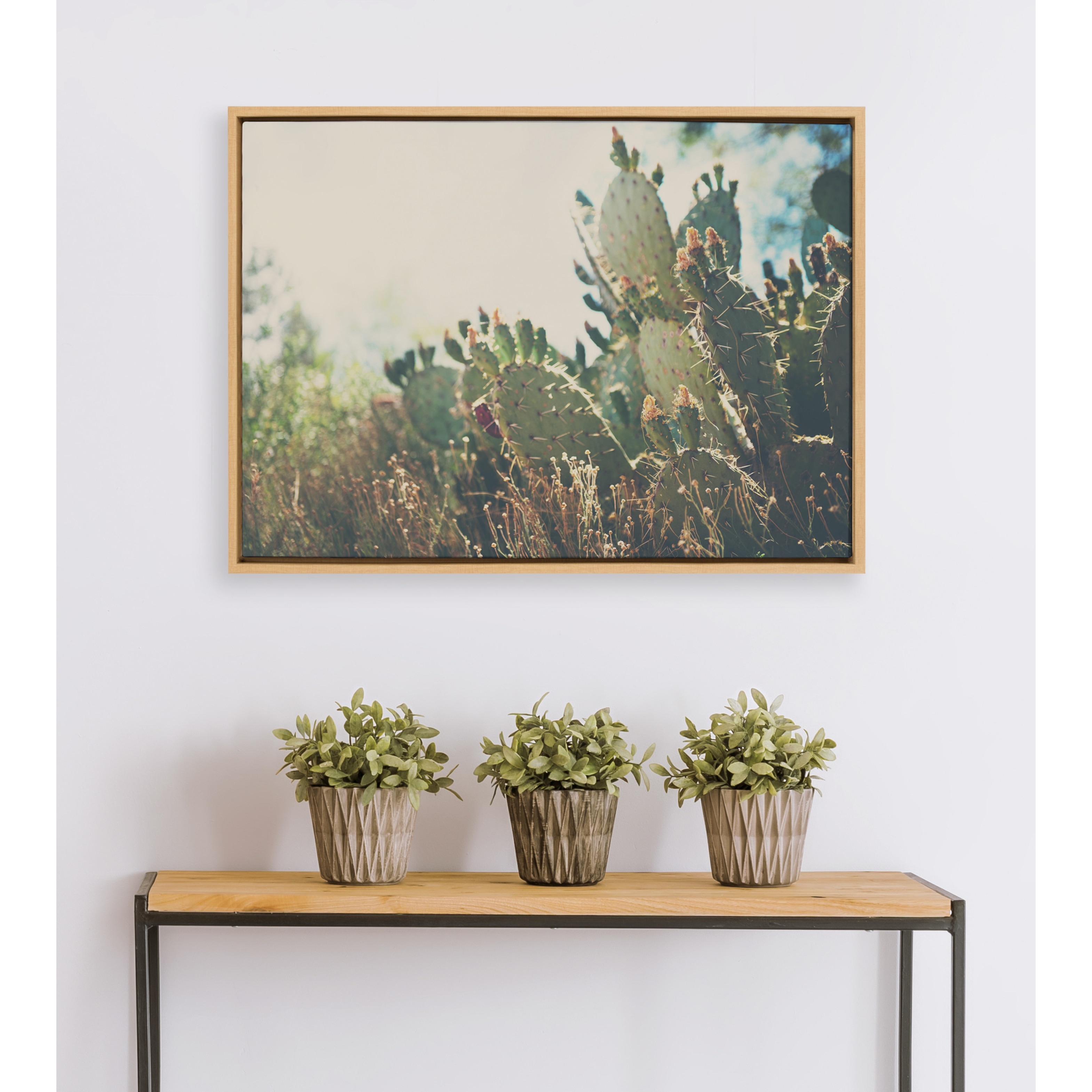 Kate and Laurel Sylvie Desert Pear Cactus Framed Canvas by Laura Evans