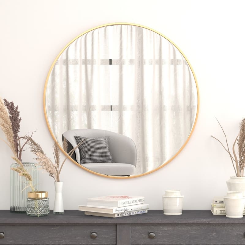 Accent Wall Mount Mirror with Aluminum Frame - Round Wall Mirror - 36" Round - Gold