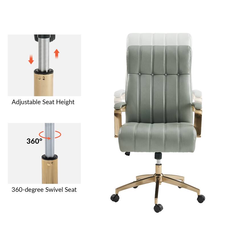 Curtiz Mid-Century Modern Vegan Leather Swivel Tilting Office Chair with Channel Tufted and Metal Feet by HULALA HOME