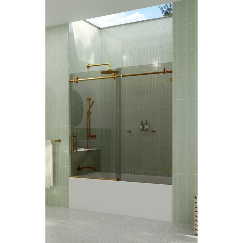 Equinox 60 in. x 60 in. Fully Frameless Glass Bath Slider with Gray Tint