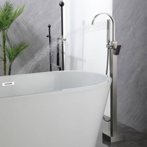 Freestanding Tub Faucet With Hand Sprayer Floor Mount Roman Bathtub Faucet Modern Waterfall Tub Filler Trim With Handheld Showe