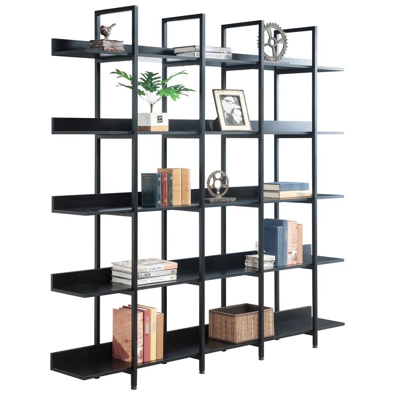 5 Tier Bookshelf Office Bookshelf Metal Frame MDF Board Industrial Style